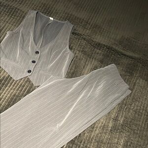 Gray Pinstripe Women's Vest and Pants Set